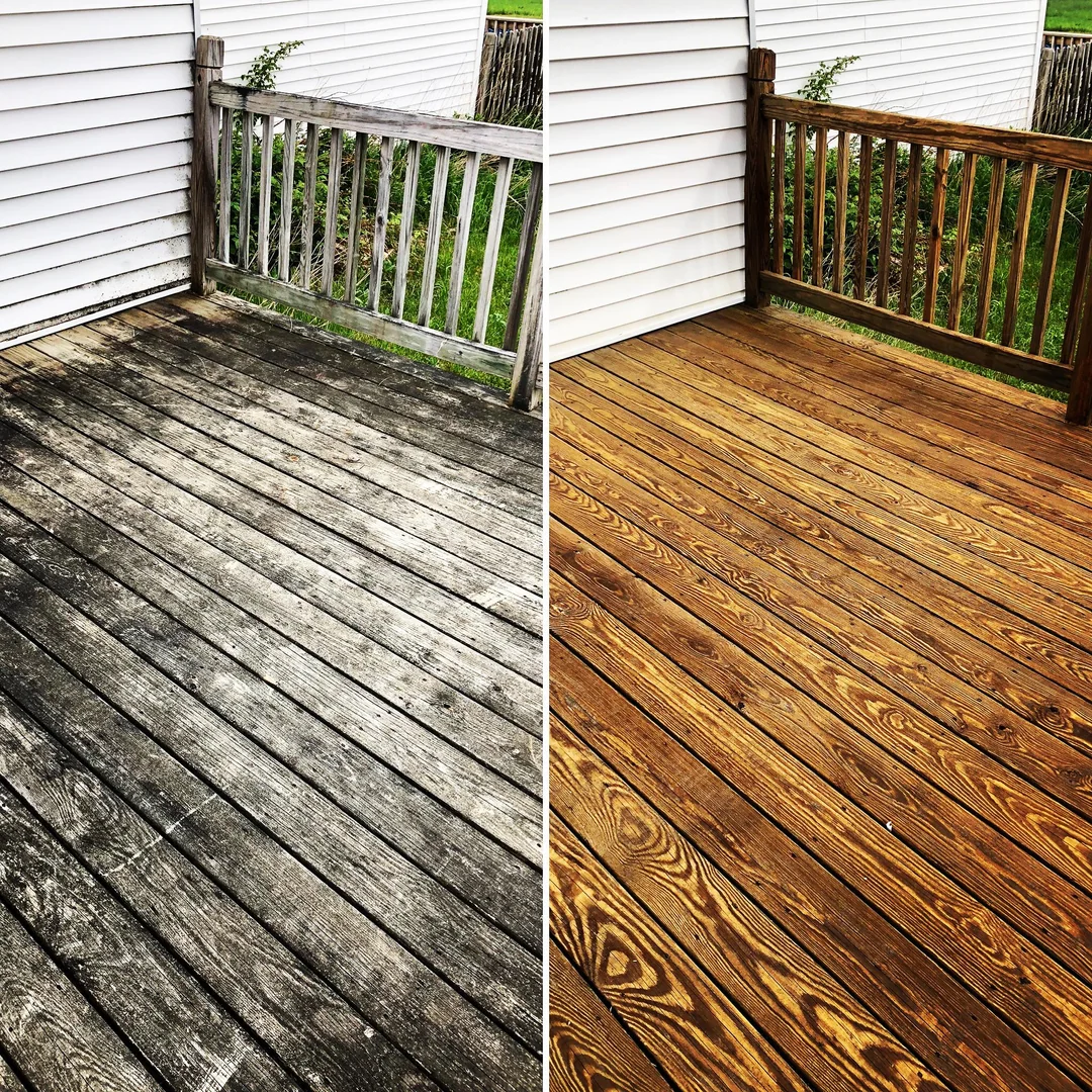 Before and after deck exterior cleaning