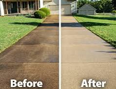 Driveway before and after pressure washing