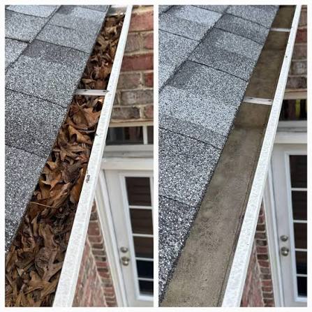 Before and after gutter cleaning